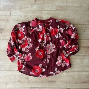 Porridge Anthropologie Floral Blouse Womens S Red Boho Peasant Cottagecore